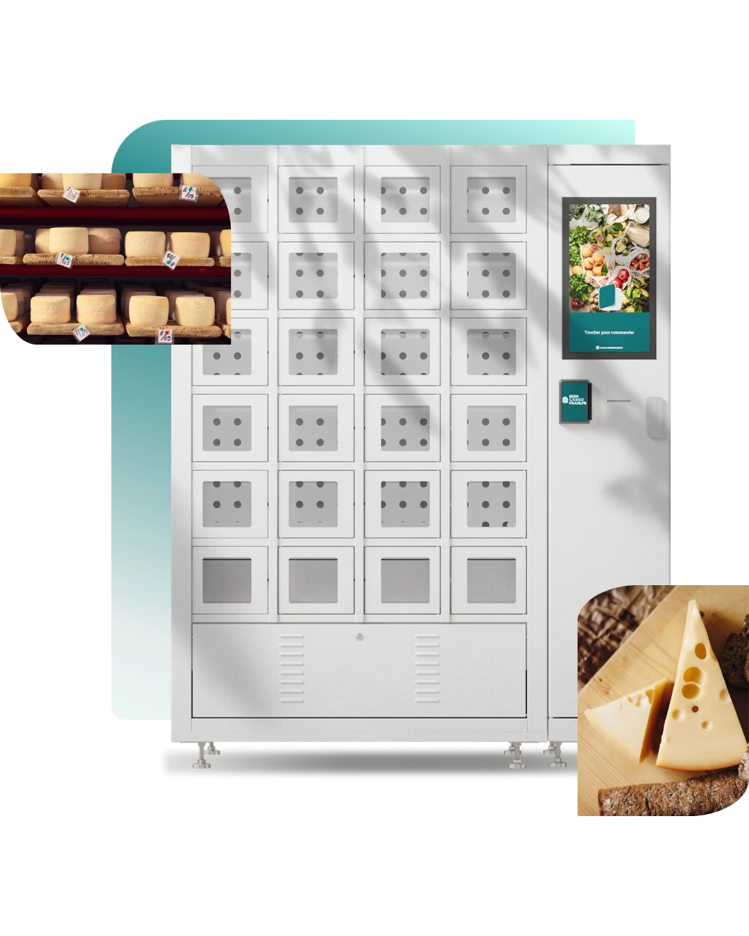 Distributore automatico ad armadietti per la vendita self-service di formaggi