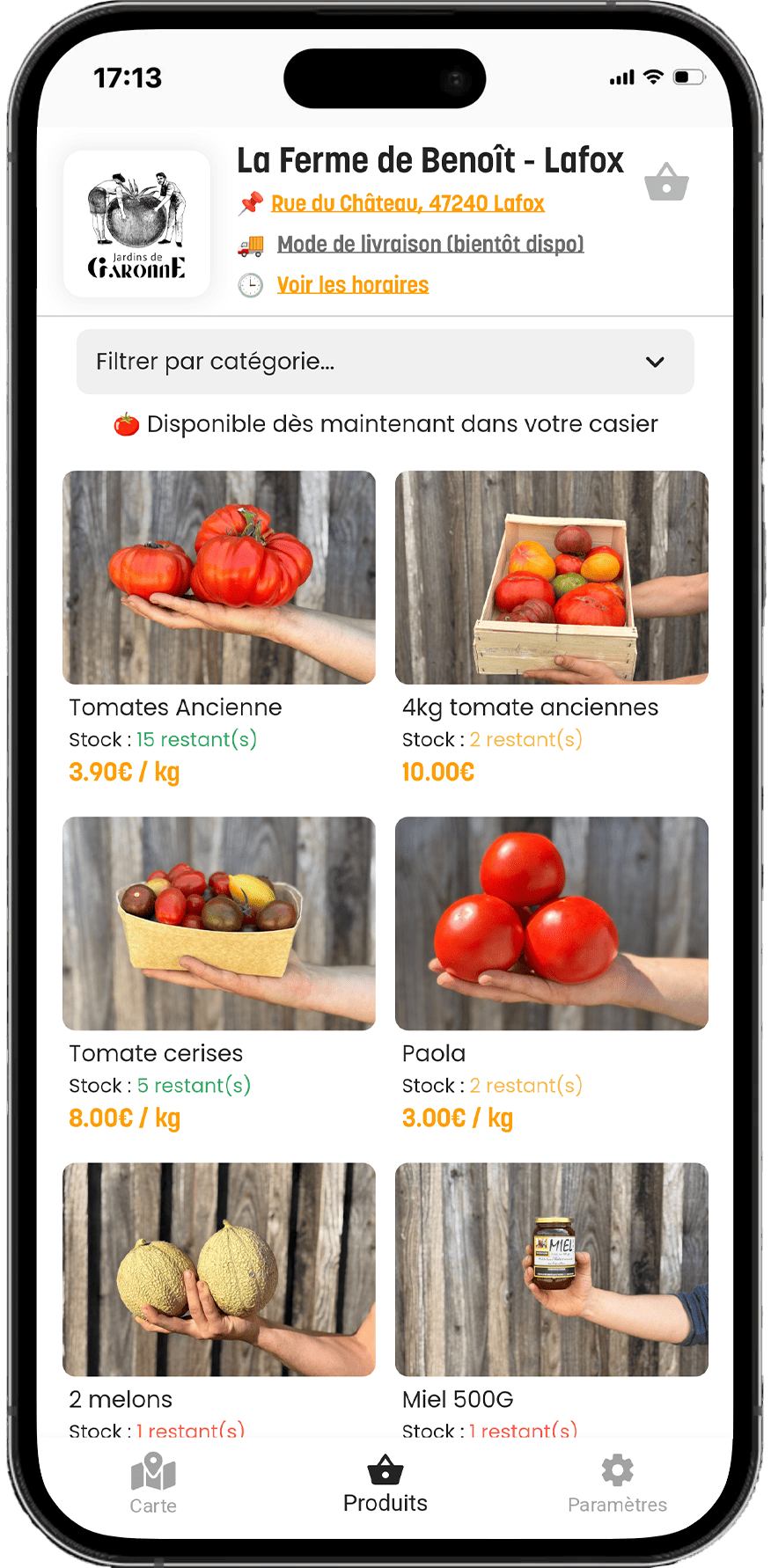 Aplicación Click & Collect MonCasierFrais.fr en un smartphone