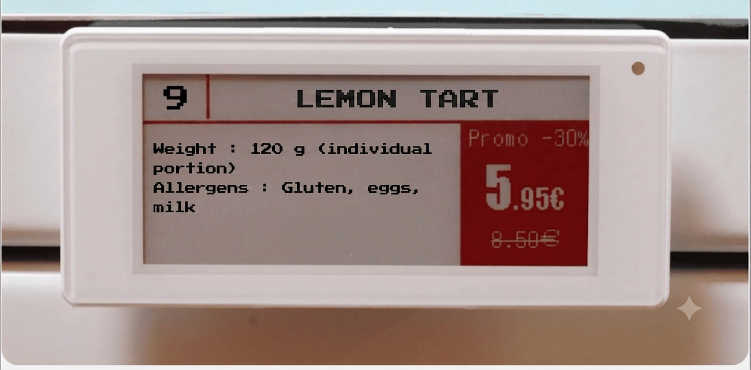 Etichetta elettronica di una crostata al limone