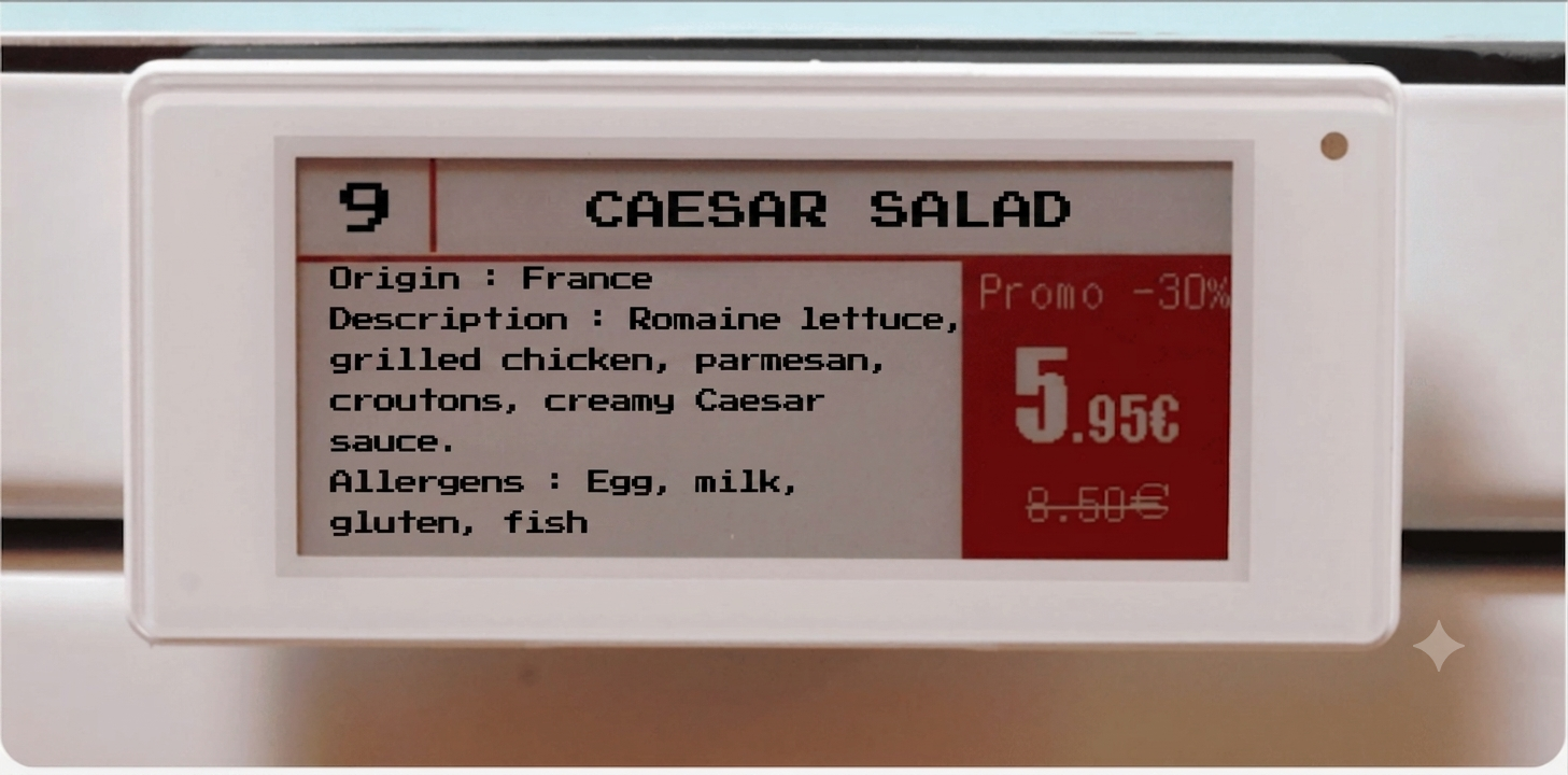 Etichetta elettronica MonCasierFrais.fr di un'insalata Caesar
