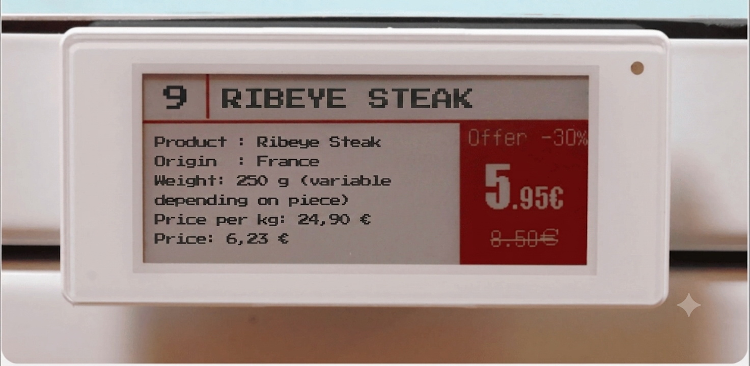 Etichetta elettronica di una costata di manzo