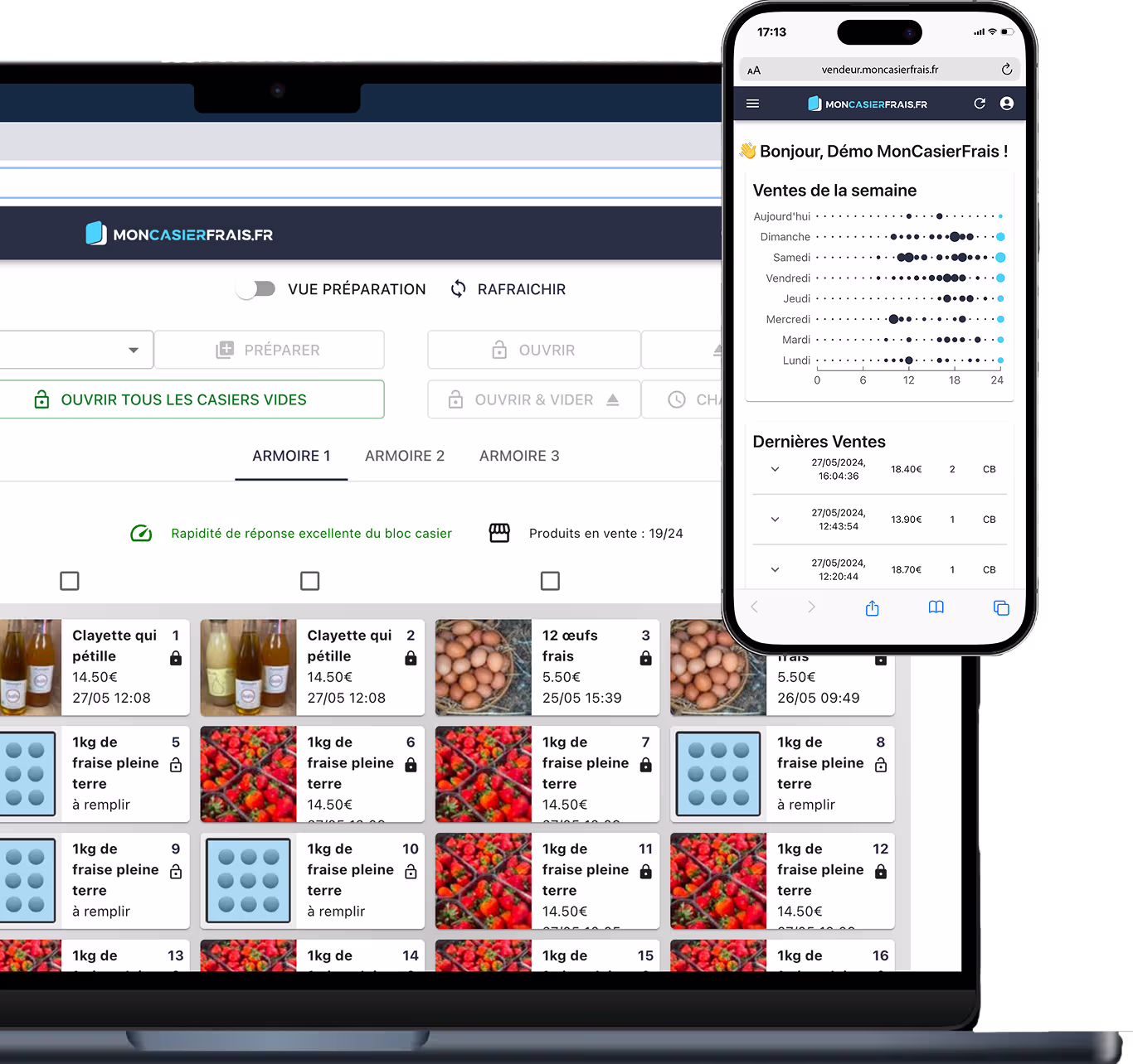 L'app venditore MonCasierFrais.fr permette ai gestori di gestire a distanza i propri armadietti alimentari